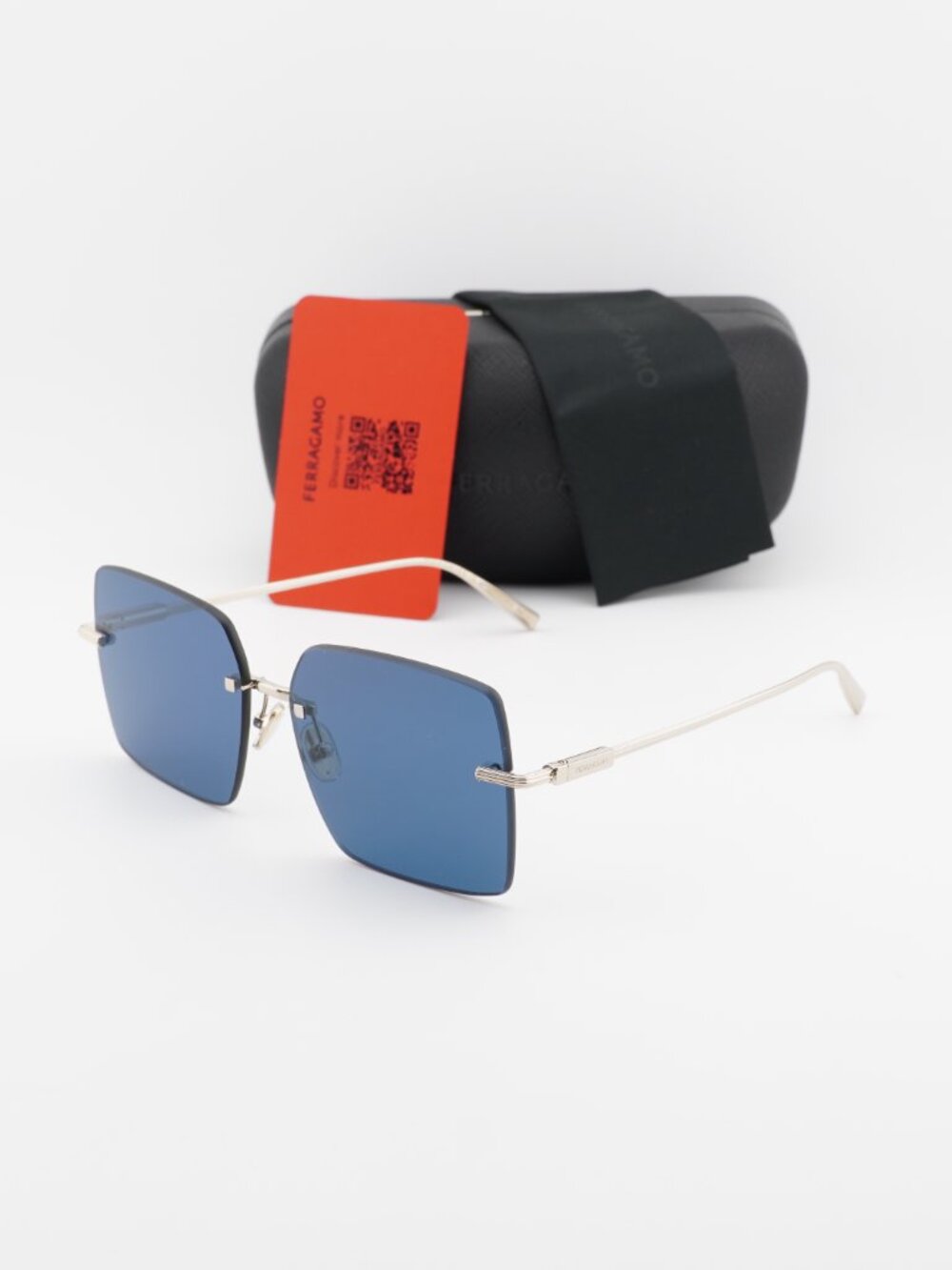 Salvatore Ferragamo SF311S 743 Square Rimless Sunglasses - Gold / Blue